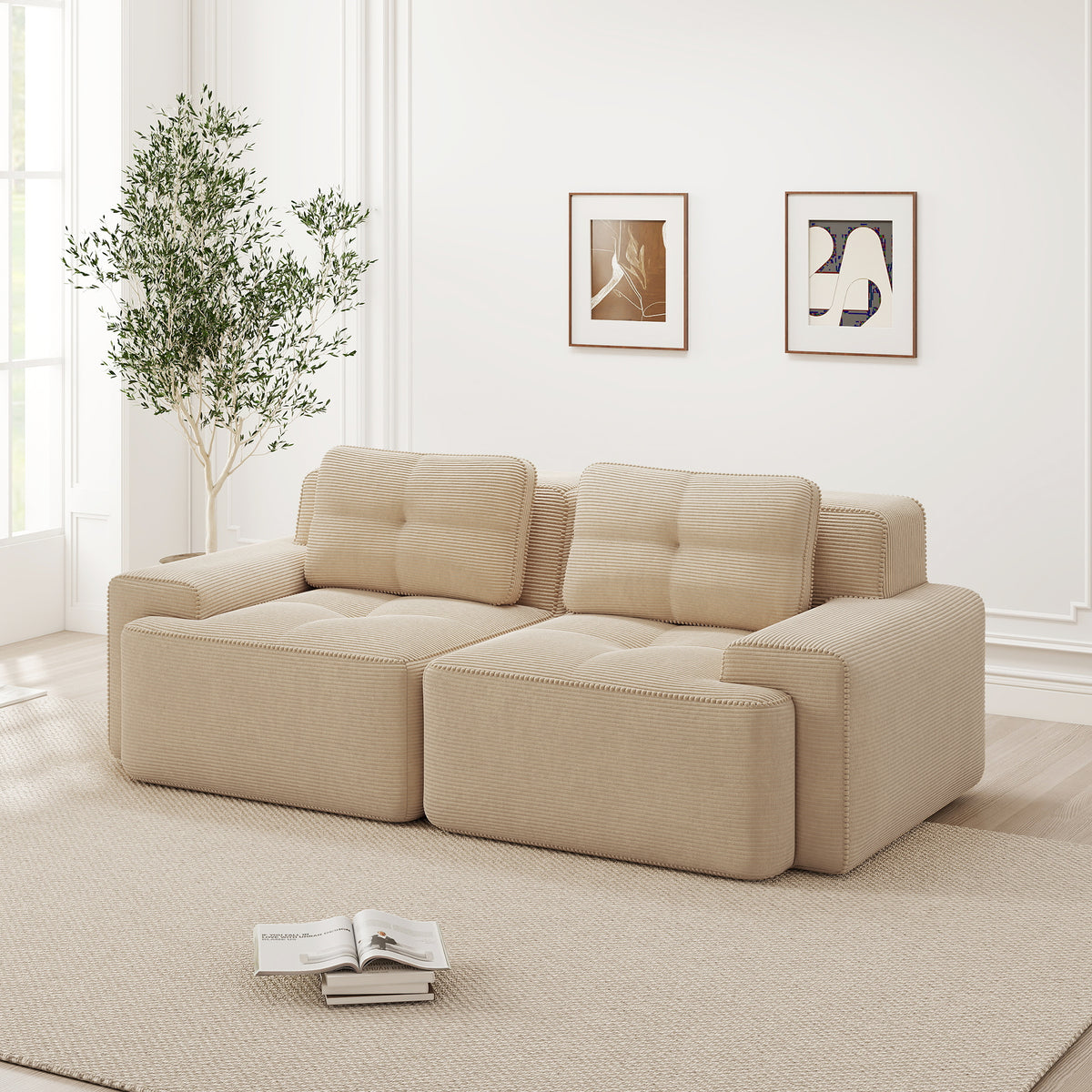 Modular Corduroy Loveseat with Low Seat and Cloud Design – Avora Living
